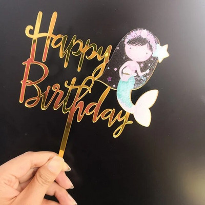 1 τεμ Mermaid Cake Topper Acrylic Unicorn Happy Birthday Cake Toppers For Baby Shower Cake Flags Προσωποποιημένη διακόσμηση τούρτας