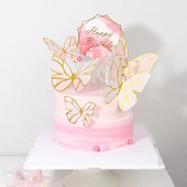 INS Pink Princess Happy Birthday Cake Topper Glitter Gold σημαία για τούρτα πεταλούδα Για διακόσμηση επιδόρπιο τούρτας για πάρτι γάμου