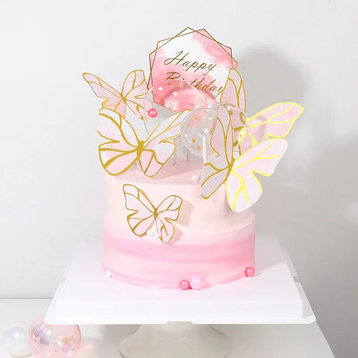 INS Pink Princess Happy Birthday Cake Topper Glitter Gold Butterfly torto vėliavėlė, skirta vestuvių gimtadienio vakarėliui torto deserto dekoravimui