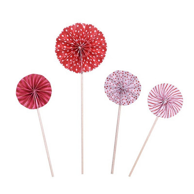 4 τεμ/παρτίδα Mini Paper Fan Cake Topper Cupcake Toppers Παιδικό πάρτι γενεθλίων Baby shower cake Decoration Flags Μπομπονιέρα γάμου