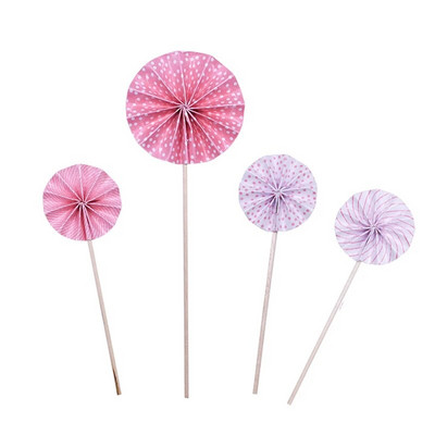 4 τεμ/παρτίδα Mini Paper Fan Cake Topper Cupcake Toppers Παιδικό πάρτι γενεθλίων Baby shower cake Decoration Flags Μπομπονιέρα γάμου
