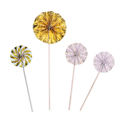 4 τεμ/παρτίδα Mini Paper Fan Cake Topper Cupcake Toppers Παιδικό πάρτι γενεθλίων Baby shower cake Decoration Flags Μπομπονιέρα γάμου