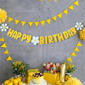 Daisy Happy Birthday Peokaunistus Bännermüts Valge lilleline vanik Lipp Fooliumist õhupallid INS Style Lapsed Poiss Tüdruk Sünnipäevasoodustused
