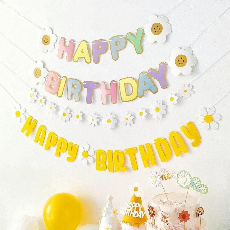 Daisy su gimtadieniu vakarėlio puošmena Reklaminė skrybėlė Balta gėlių girlianda Vėliava folija balionai INS Stilius Vaikams Berniuko Mergaitei Gimtadienio pasiūlymai