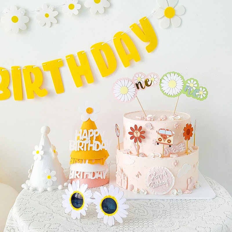 Daisy su gimtadieniu vakarėlio puošmena Reklaminė skrybėlė Balta gėlių girlianda Vėliava folija balionai INS Stilius Vaikams Berniuko Mergaitei Gimtadienio pasiūlymai