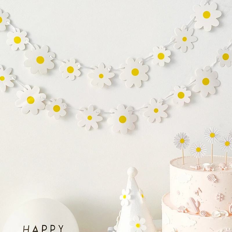 Daisy su gimtadieniu vakarėlio puošmena Reklaminė skrybėlė Balta gėlių girlianda Vėliava folija balionai INS Stilius Vaikams Berniuko Mergaitei Gimtadienio pasiūlymai