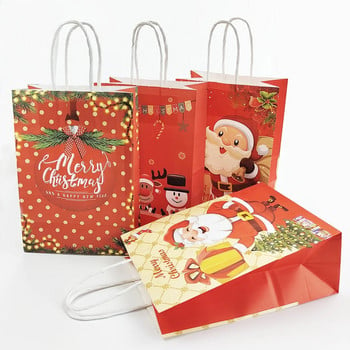 4Pcs Merry Christmas Gift Bag X-Mas Santa Claus Cookie Paper Bag Направи си сам Коледни подаръци Ръчни чанти Коледно парти Консумативи Подаръчна торба