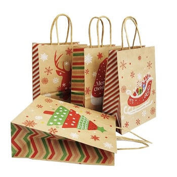 4Pcs Merry Christmas Gift Bag X-Mas Santa Claus Cookie Paper Bag Направи си сам Коледни подаръци Ръчни чанти Коледно парти Консумативи Подаръчна торба