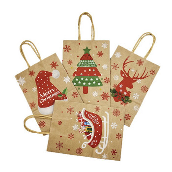 4Pcs Merry Christmas Gift Bag X-Mas Santa Claus Cookie Paper Bag Направи си сам Коледни подаръци Ръчни чанти Коледно парти Консумативи Подаръчна торба