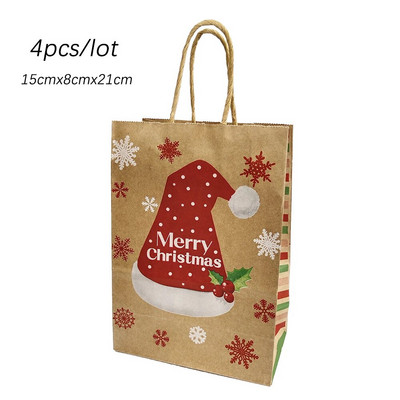 4 τμχ Χαρτί τσάντα δώρου Χριστουγέννων X-Mas Santa Claus Cookie Τσάντα Diy Χριστουγεννιάτικο Δώρο Τσάντες χειρός Χριστουγεννιάτικο πάρτι προμήθειες Τσάντα δώρου