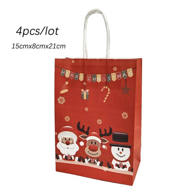 4 τμχ Χαρτί τσάντα δώρου Χριστουγέννων X-Mas Santa Claus Cookie Τσάντα Diy Χριστουγεννιάτικο Δώρο Τσάντες χειρός Χριστουγεννιάτικο πάρτι προμήθειες Τσάντα δώρου