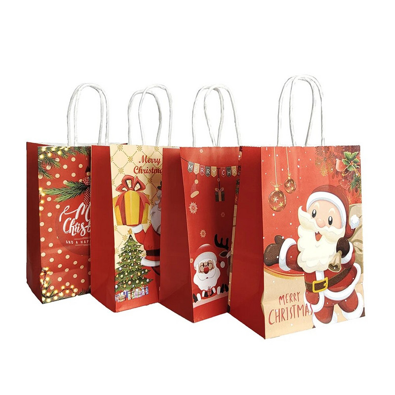 4 vnt. Linksmų Kalėdų dovanų maišelis Kalėdų Senelio sausainių popierinis maišelis „Pasidaryk pats“ Kalėdų dovanų rankinės Kalėdų vakarėlio reikmenų dovanų maišelis