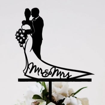 Нов черен акрилен топер за сватбена торта Mr&Mrs Златен топер за торта на булката и младоженеца за сватбено годежно парти Декорации за торта