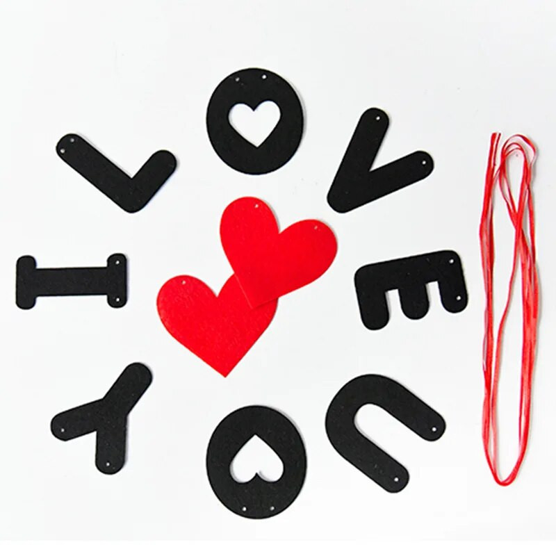 1 rinkinys raudonų širdelių raidžių neaustinės medžiagos „Aš tave myliu“ reklamjuostė Vestuvių dekoravimo pakabukas girlianda nuotraukų rekvizitas Valentino vakarėlio reikmenys