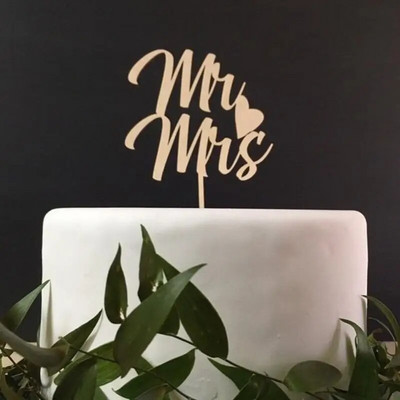 Noul INS din lemn Mr&Mrs Wedding Cake Topper Love Mr Mrs Cake Topper pentru nuntă, petrecere de logodna, decorațiuni pentru tort, rechizite pentru petreceri