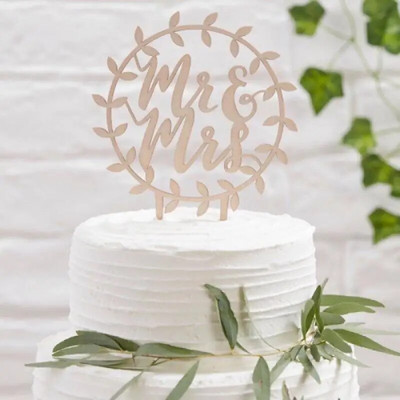 New INS Wooden Mr&Mrs Wedding Cake Topper Love Mrs Cake Topper for Wedding Engagement Party Cake Decorations Προμήθειες πάρτι