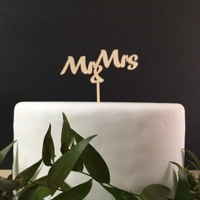 New INS Wooden Mr&Mrs Wedding Cake Topper Love Mrs Cake Topper for Wedding Engagement Party Cake Decorations Προμήθειες πάρτι
