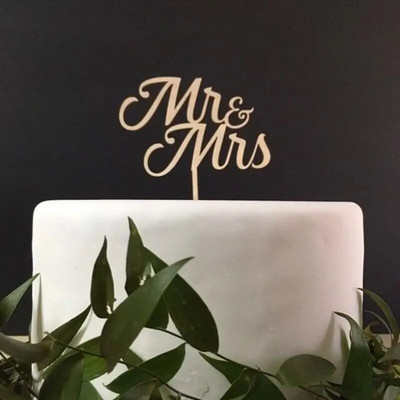 New INS Wooden Mr&Mrs Wedding Cake Topper Love Mrs Cake Topper for Wedding Engagement Party Cake Decorations Προμήθειες πάρτι