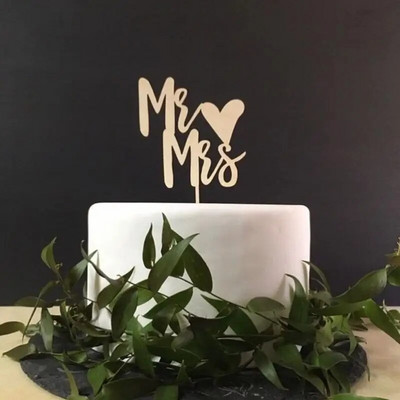 New INS Wooden Mr&Mrs Wedding Cake Topper Love Mrs Cake Topper for Wedding Engagement Party Cake Decorations Προμήθειες πάρτι