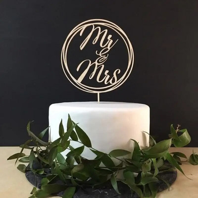 New INS Wooden Mr&Mrs Wedding Cake Topper Love Mrs Cake Topper for Wedding Engagement Party Cake Decorations Προμήθειες πάρτι