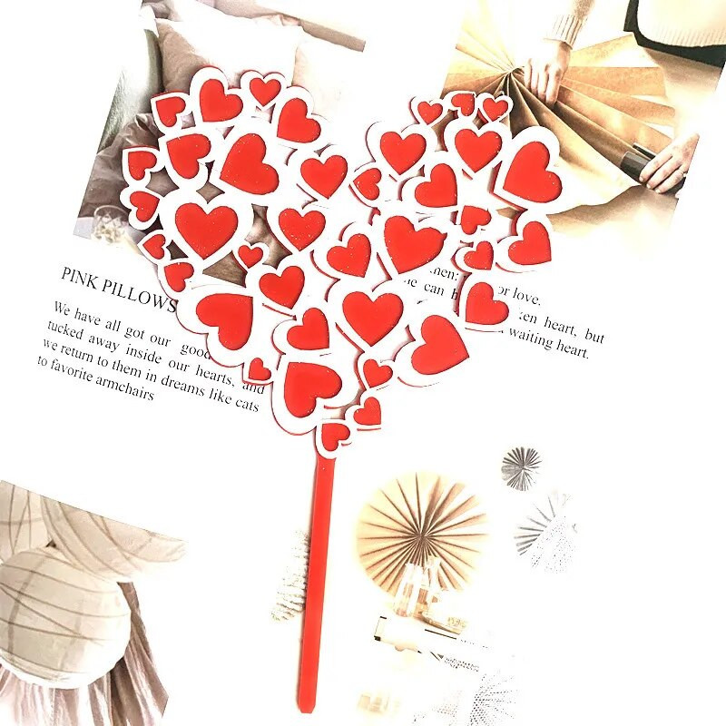 Naujas akrilinis meilės vestuvinio torto užpilas Naujovė raudona širdelė akrilo kepurė, skirta vestuvinių kūdikių gimtadienio tortų dekoravimui