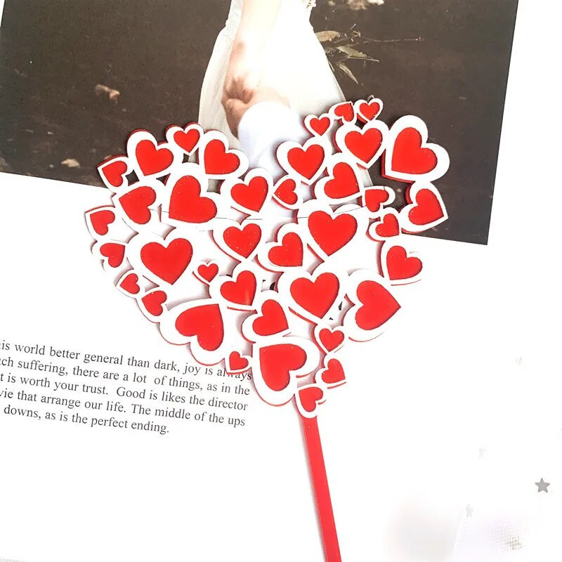 Naujas akrilinis meilės vestuvinio torto užpilas Naujovė raudona širdelė akrilo kepurė, skirta vestuvinių kūdikių gimtadienio tortų dekoravimui