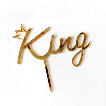 Prince Princess Happy Birthday Cake Topper Gold Mirror Acrylic Cute King Wedding Cake Topper For Birthday Party Cake Decorations