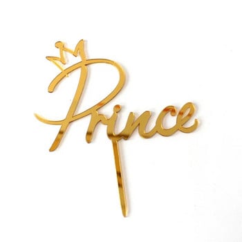 Prince Princess Happy Birthday Cake Topper Gold Mirror Acrylic Cute King Wedding Cake Topper For Birthday Party Cake Decorations