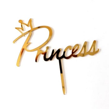 Prince Princess Happy Birthday Cake Topper Gold Mirror Acrylic Cute King Wedding Cake Topper For Birthday Party Cake Decorations