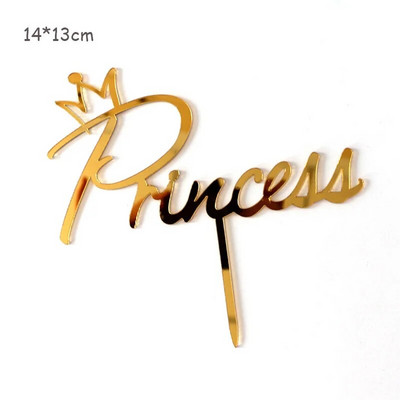 Princess Happy Birthday Cake Topper Χρυσός καθρέφτης Ακρυλικό Cute King Topper Γαμήλιας Τούρτας για Διακοσμήσεις τούρτας για πάρτι γενεθλίων