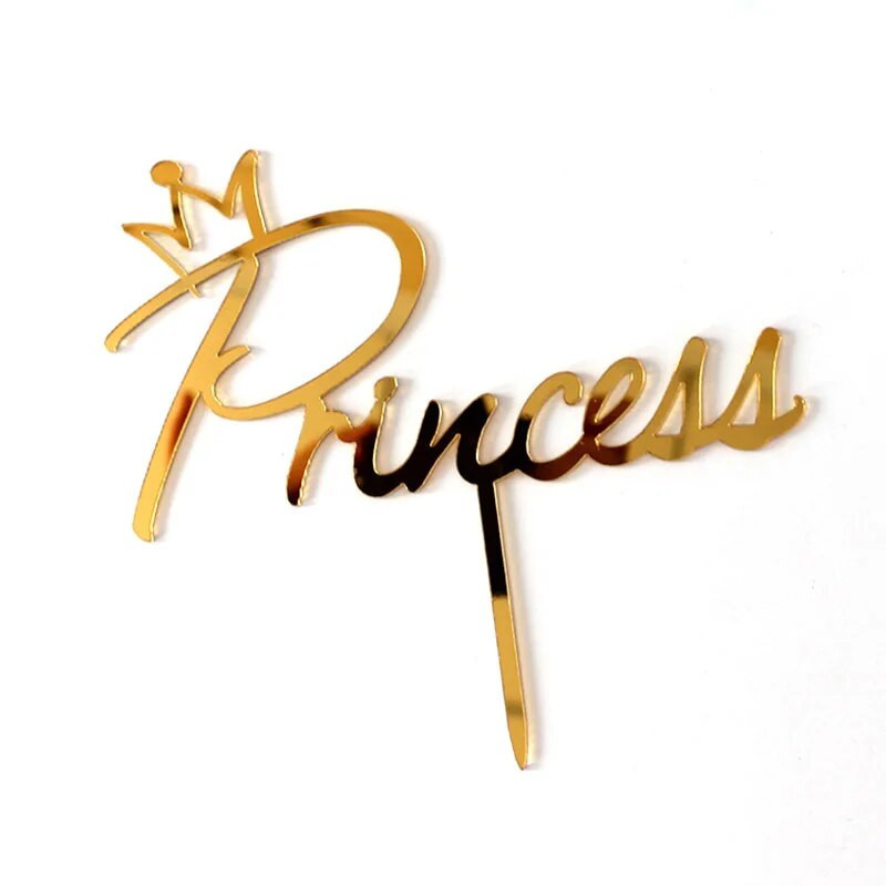 Princo princesės su gimtadieniu torto dangtelis Auksinis veidrodinis akrilinis mielas karaliaus vestuvių torto užpilas gimtadienio torto papuošimui