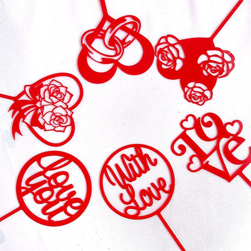 Naujas meilės vestuvių akrilo torto užpilas Meilės raudonos širdies pyrago kepuraitės vestuvėms mergaičių gimtadienio vakarėliui desertinių tortų dekoravimui