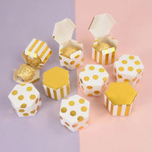 10/20/30 τμχ Mini Lovely Gold πουά ριγέ εξάγωνα χάρτινα κουτιά ζαχαρωτών για μωρό ντους Κουτί δώρου Μπομπονιέρα για πάρτι γενεθλίων