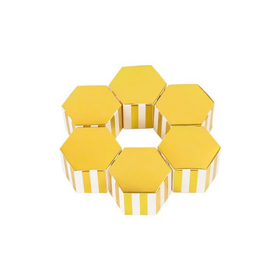10/20/30 τμχ Mini Lovely Gold πουά ριγέ εξάγωνα χάρτινα κουτιά ζαχαρωτών για μωρό ντους Κουτί δώρου Μπομπονιέρα για πάρτι γενεθλίων