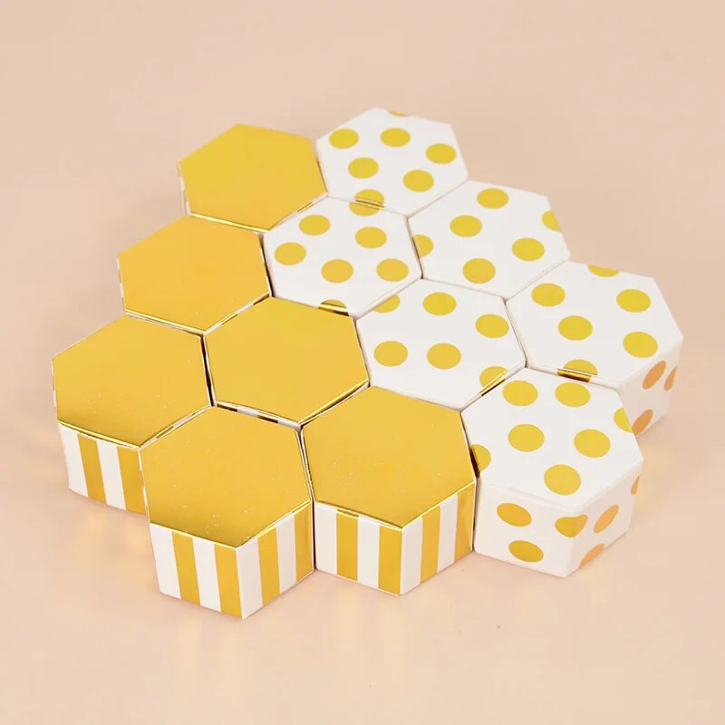 10/20/30 vnt Mini miela auksinė taškinė dryžuota šešiakampė popierinė saldainių dėžutės Kūdikių dušo dovanų dėžutė gimtadienio vestuvių vakarėlio dovana