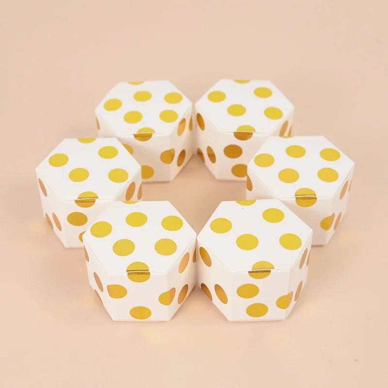 10/20/30 vnt Mini miela auksinė taškinė dryžuota šešiakampė popierinė saldainių dėžutės Kūdikių dušo dovanų dėžutė gimtadienio vestuvių vakarėlio dovana