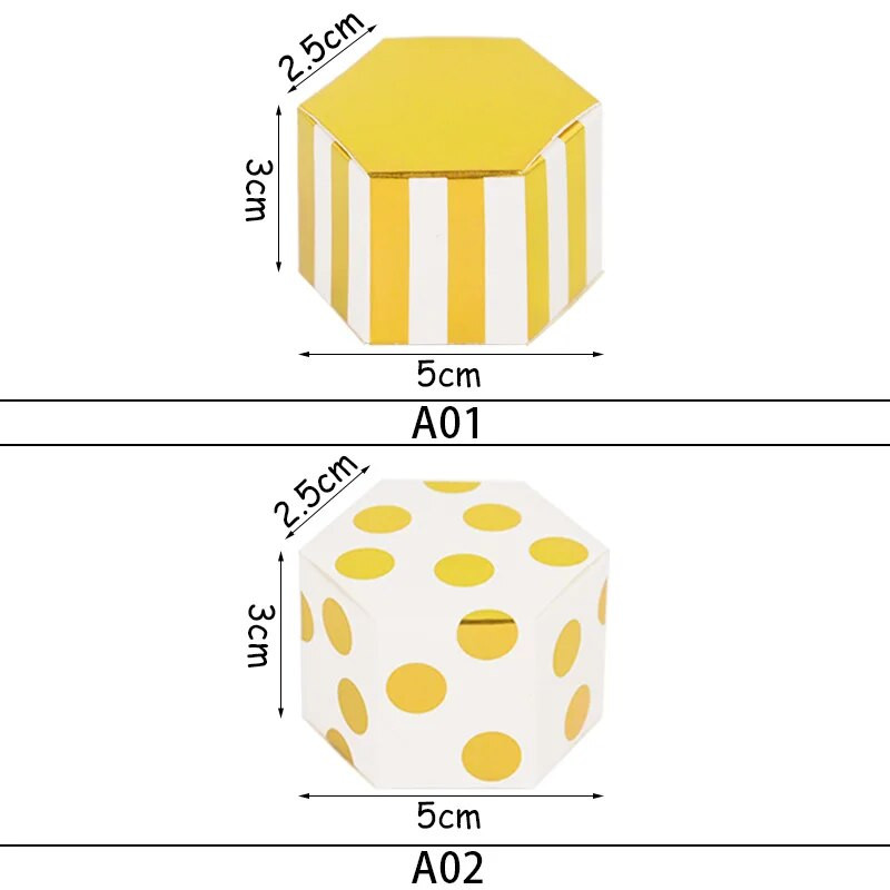 10/20/30 vnt Mini miela auksinė taškinė dryžuota šešiakampė popierinė saldainių dėžutės Kūdikių dušo dovanų dėžutė gimtadienio vestuvių vakarėlio dovana