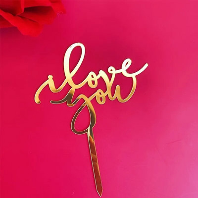 Νέο Happy Valentine`s Day Cake Topper Χρυσό Ακρυλικό Κόκκινο Love Wedding Cupcake Topper for Wedding Party Cake Decorations Επιδόρπιο