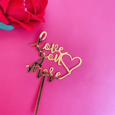 Νέο Happy Valentine`s Day Cake Topper Χρυσό Ακρυλικό Κόκκινο Love Wedding Cupcake Topper for Wedding Party Cake Decorations Επιδόρπιο