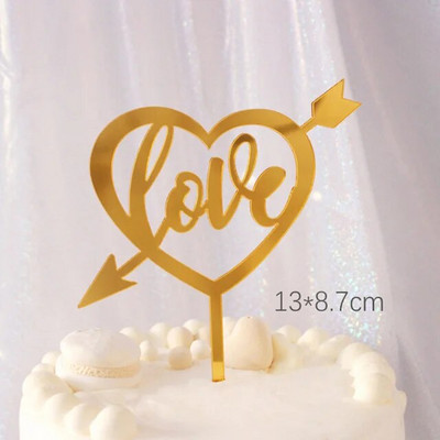 Νέο Happy Valentine`s Day Cake Topper Χρυσό Ακρυλικό Κόκκινο Love Wedding Cupcake Topper for Wedding Party Cake Decorations Επιδόρπιο