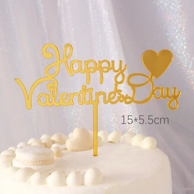 Νέο Happy Valentine`s Day Cake Topper Χρυσό Ακρυλικό Κόκκινο Love Wedding Cupcake Topper for Wedding Party Cake Decorations Επιδόρπιο