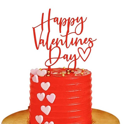 Νέο Happy Valentine`s Day Cake Topper Χρυσό Ακρυλικό Κόκκινο Love Wedding Cupcake Topper for Wedding Party Cake Decorations Επιδόρπιο