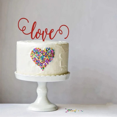 Νέο Happy Valentine`s Day Cake Topper Χρυσό Ακρυλικό Κόκκινο Love Wedding Cupcake Topper for Wedding Party Cake Decorations Επιδόρπιο