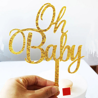 Nou Oh Baby Cake Topper Glitter Gold Baby Acrilic Tort de nunta Topper pentru copii Gilrs Party Birthday Decoratiuni pentru tort Baby Shower