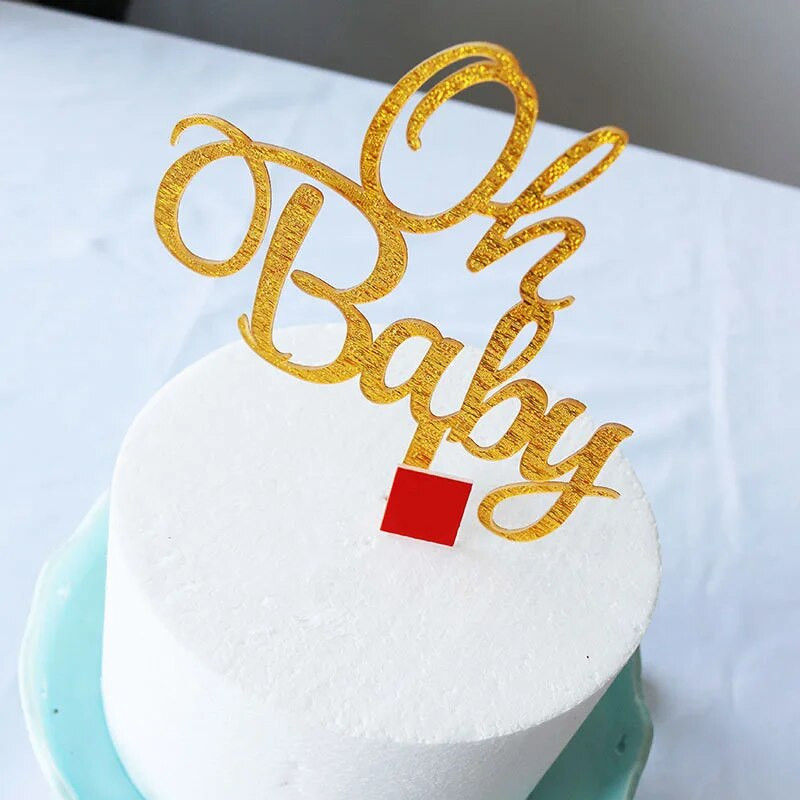 Naujas „Oh Baby“ torto papuošalas „Glitter Gold“ kūdikių akrilo vestuvinio torto apmušalas vaikams „Gilrs“ gimtadienio vakarėlio tortų papuošalai „Baby Shower“
