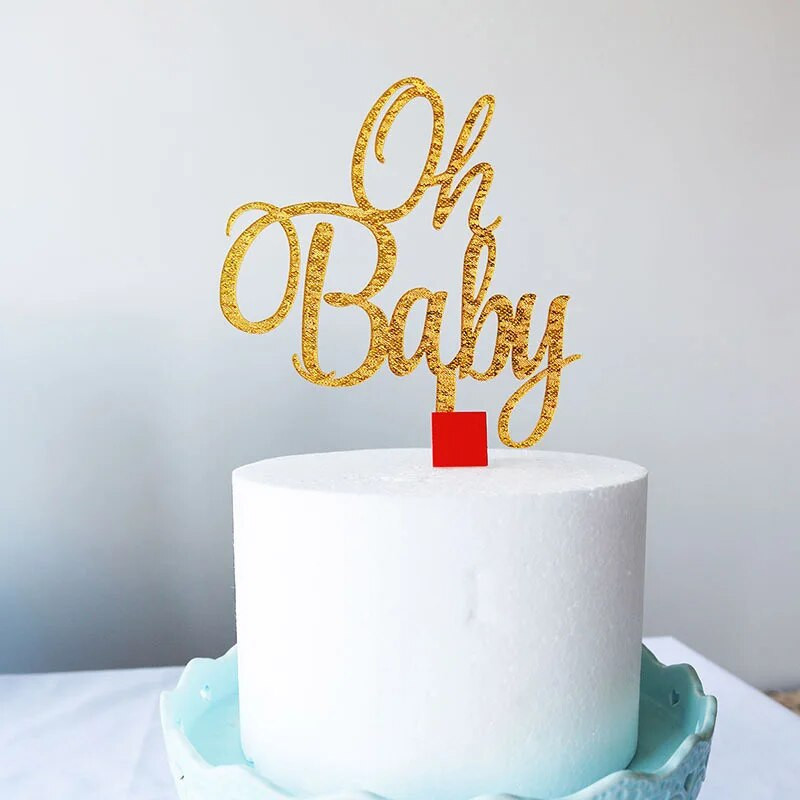 Naujas „Oh Baby“ torto papuošalas „Glitter Gold“ kūdikių akrilo vestuvinio torto apmušalas vaikams „Gilrs“ gimtadienio vakarėlio tortų papuošalai „Baby Shower“