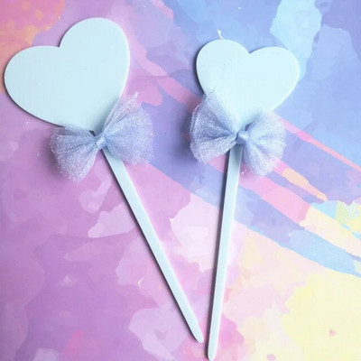 2τμχ Ακρυλικό Topper Γαμήλιας Τούρτας Glitter Love Stars Laser Cupcake Topper Flags για Διακοσμήσεις τούρτας γενεθλίων Baby Shower