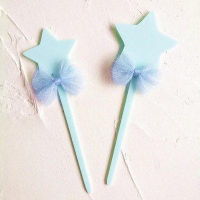 2τμχ Ακρυλικό Topper Γαμήλιας Τούρτας Glitter Love Stars Laser Cupcake Topper Flags για Διακοσμήσεις τούρτας γενεθλίων Baby Shower