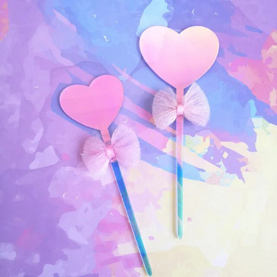 2τμχ Ακρυλικό Topper Γαμήλιας Τούρτας Glitter Love Stars Laser Cupcake Topper Flags για Διακοσμήσεις τούρτας γενεθλίων Baby Shower