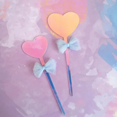 2τμχ Ακρυλικό Topper Γαμήλιας Τούρτας Glitter Love Stars Laser Cupcake Topper Flags για Διακοσμήσεις τούρτας γενεθλίων Baby Shower